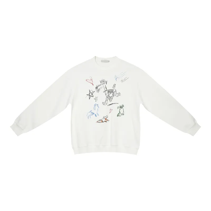 New Retro Graffiti Printing Loose Plus Velvet Crew Neck Hoodie