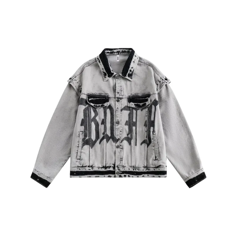 Half split Sleeve Washed Graffiti Casual Jacket