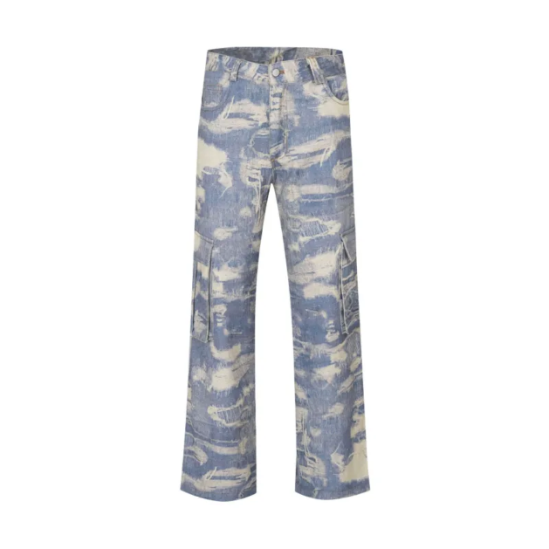 New style High-street Tie-dyed Casual Straight Pants - POIZON